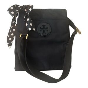 Tory Burch Perry Black Crossbody Bag with Patent Trim & Front Pocket